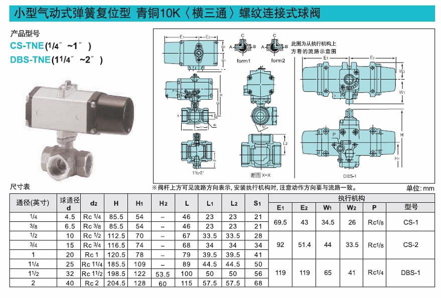 弹簧三通气动球阀，CS-TNE北泽三通弹簧气动球阀，深圳气动球阀